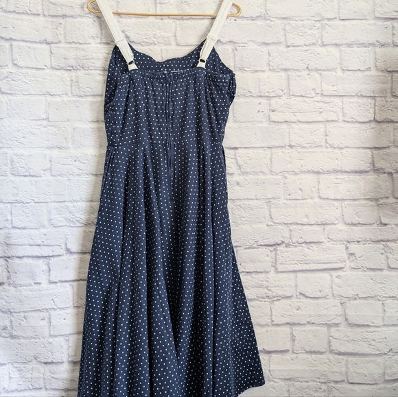 Pinup Couture Polka Dot Fit and Flare Dress XL Navy Blue White 1950s Rockabilly - Picture 4 of 6